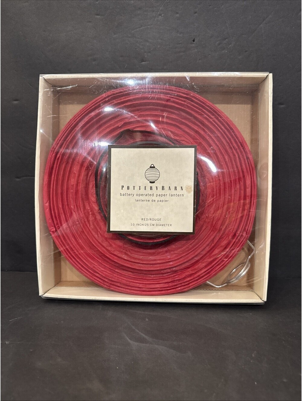 Pottery Barn Paper Lantern Red 10" Diameter Battery Operated New In Box